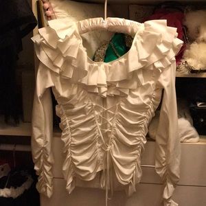 Anne Fontaine white Ruffle blouse corset &rouching